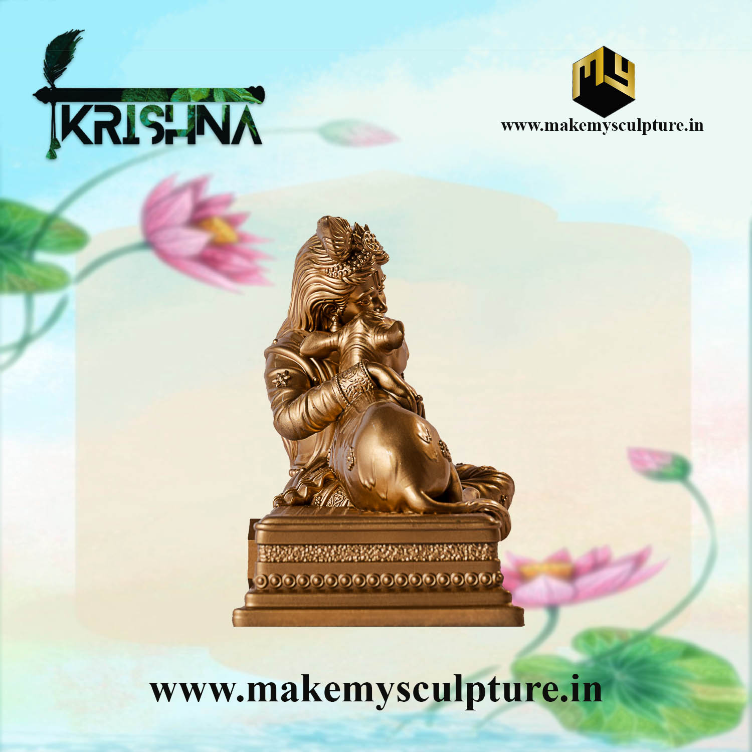 Lord Krishna with Sacred Calf Idol - Image 4