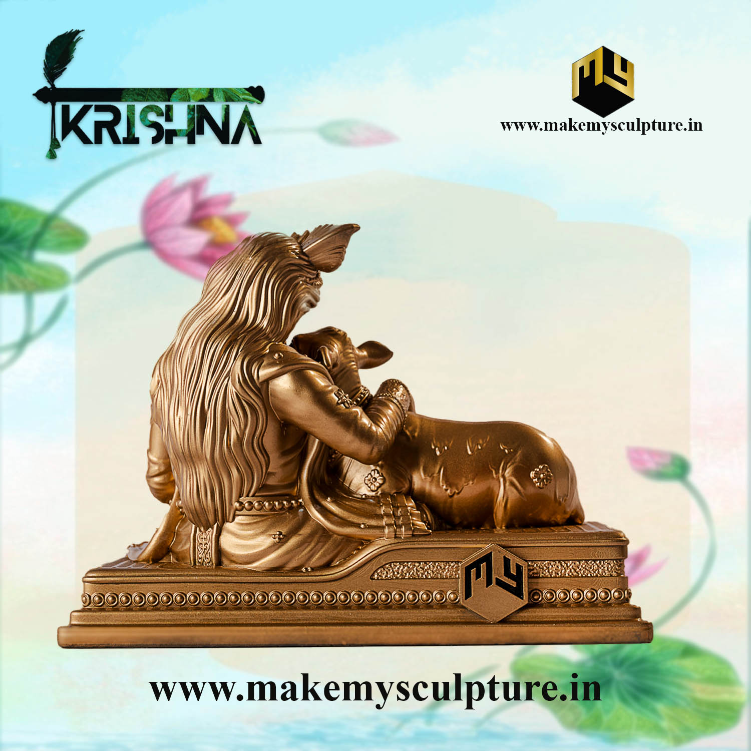Lord Krishna with Sacred Calf Idol - Image 5