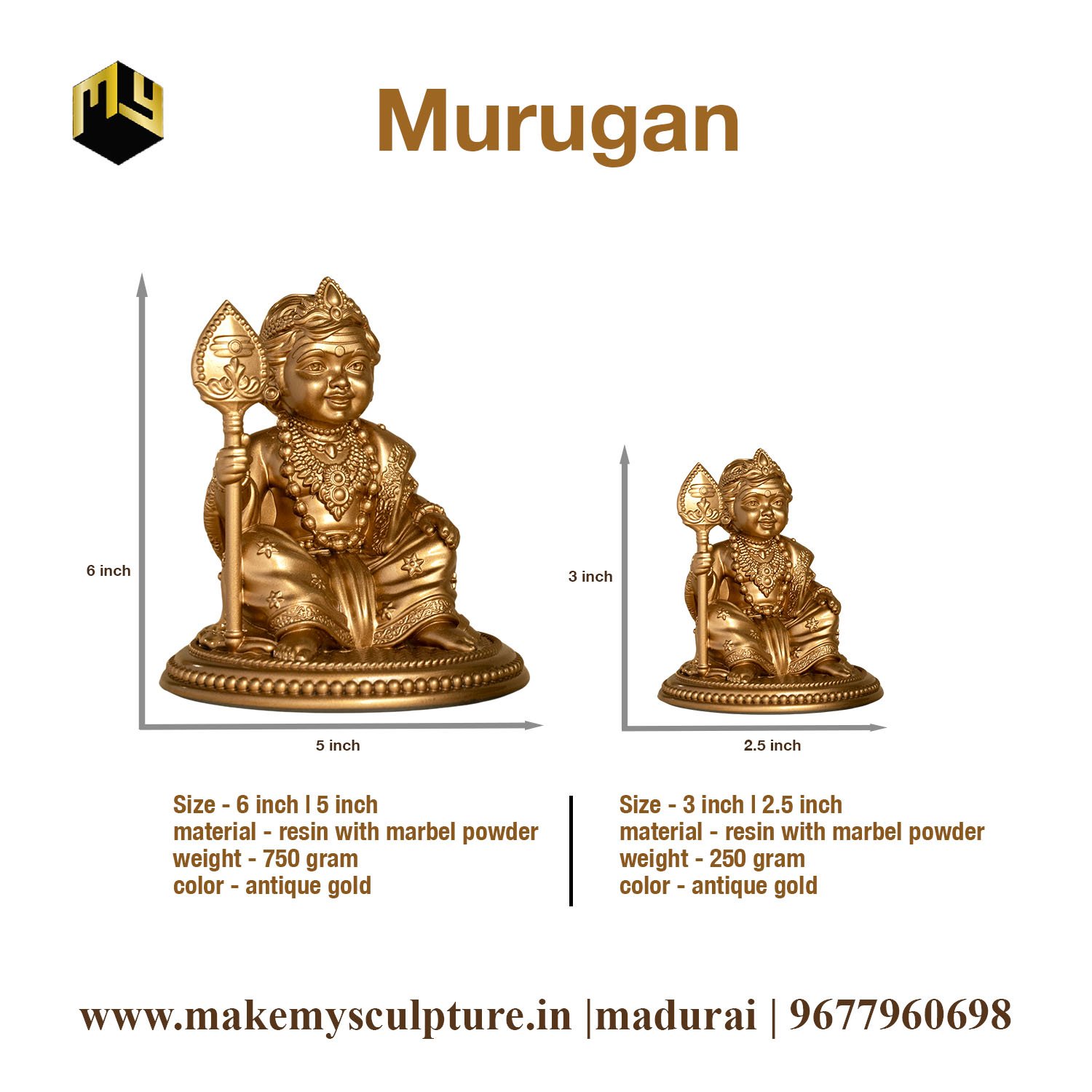 Golden Bala Murugan Idol with Vel ( 3 inch ) - Image 8