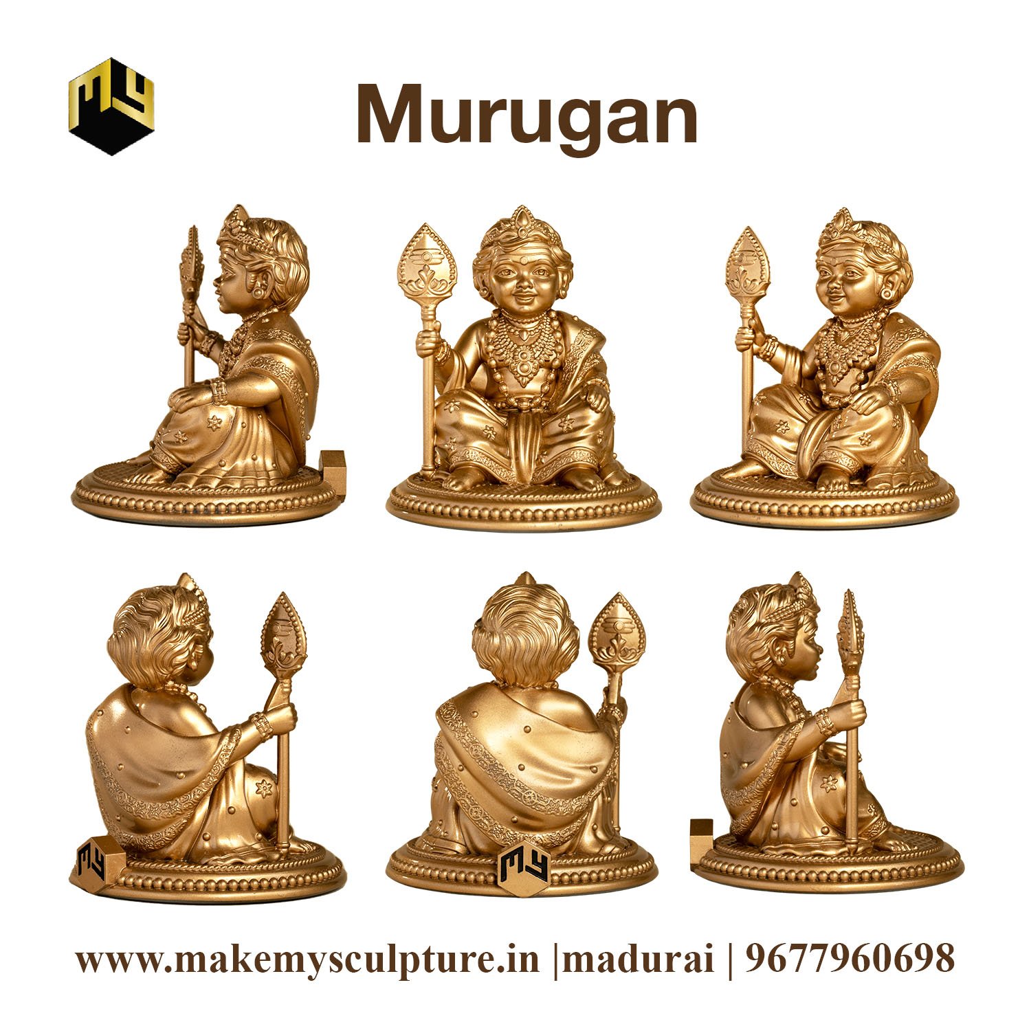 Golden Bala Murugan Idol with Vel ( 3 inch ) - Image 9